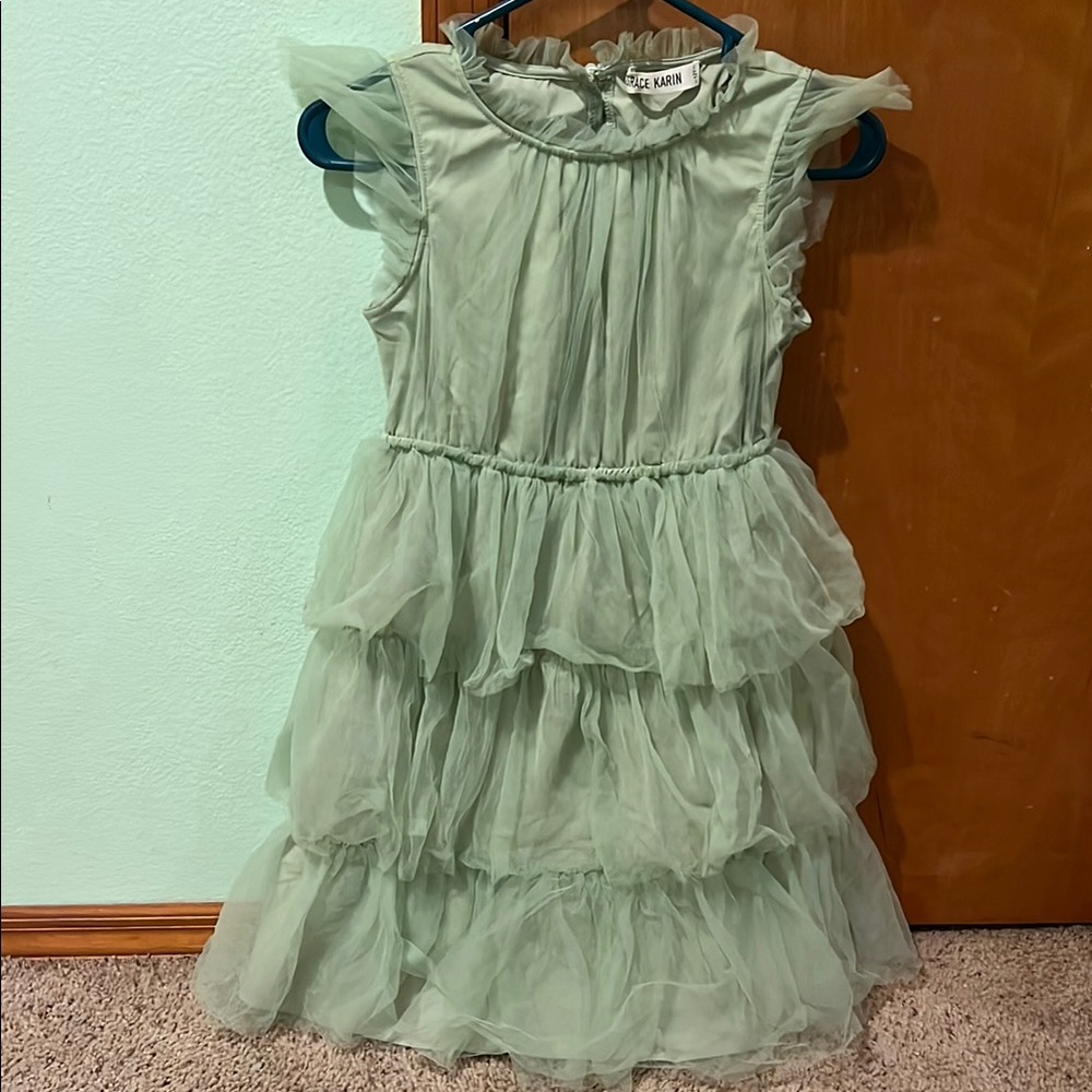 Grace Karin Green Ruffled Tiered Junior Bridesmaid Dress